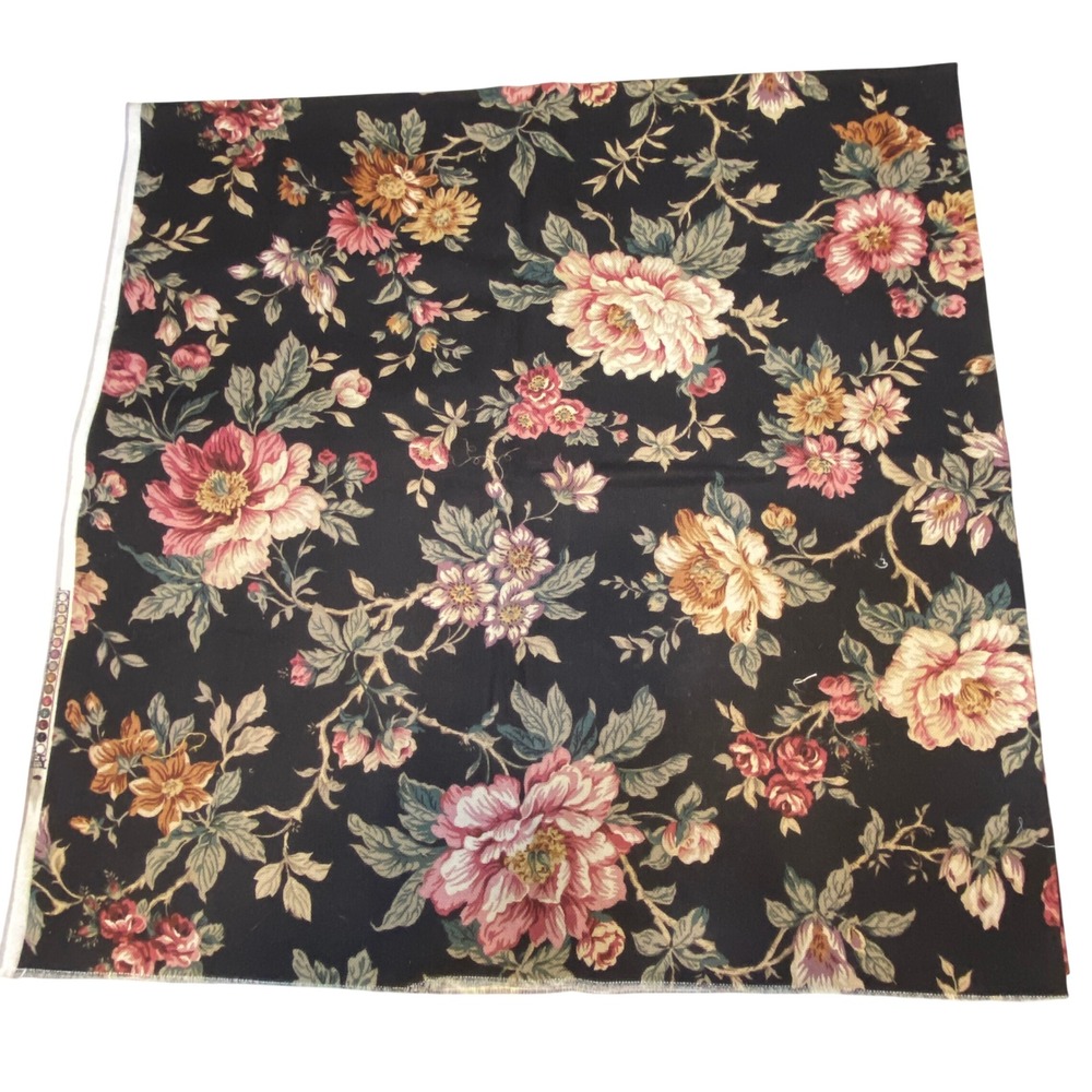 Vtg 90s Y2K Mill Creek Fabrics Dark Floral Peony Cotton Screen Print Fabric